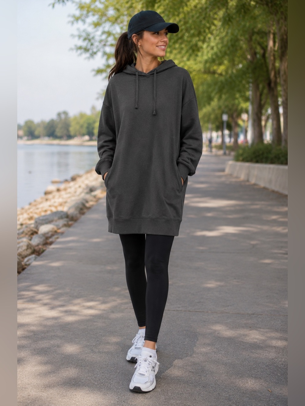 Old Navy Gray Tunic Hoodie Sweatshirt Dress sz M Long Athleisure Streetwear Cozy
